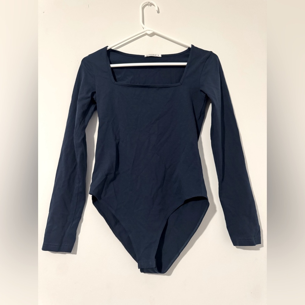 Mangopop Long Sleeve Blue Bodysuit w/ Square Neckline